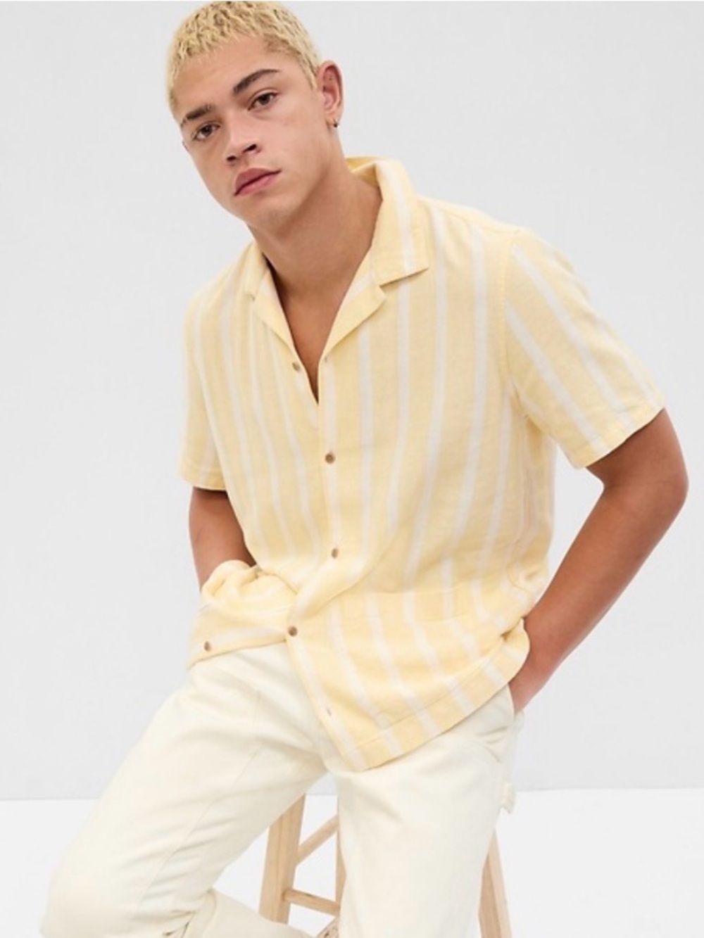 GAP Linen-Cotton Cabana Shirt white/havana yellow stripe - size XL